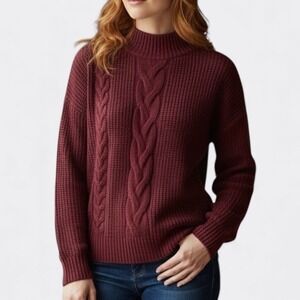 Simply Vera Vera Wang Maroon Cable Knit Sweater Women's Small Chunky Cozy Winter